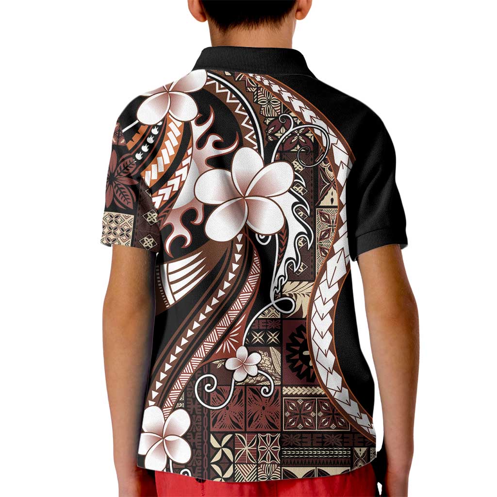 Samoa Siapo Tribal Pattern Kid Polo Shirt Brown Polynesian Plumeria Tapa Motif LT9 - Polynesian Pride