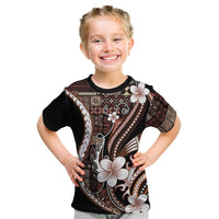 Samoa Siapo Tribal Pattern Kid T Shirt Brown Polynesian Plumeria Tapa Motif