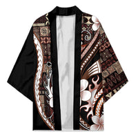Samoa Siapo Tribal Pattern Kimono Brown Polynesian Plumeria Tapa Motif