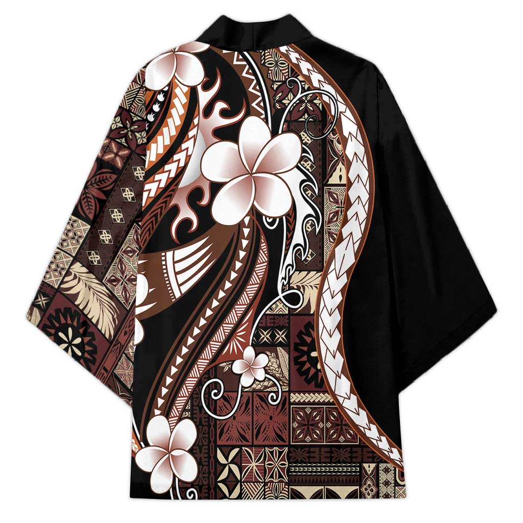 Samoa Siapo Tribal Pattern Kimono Brown Polynesian Plumeria Tapa Motif