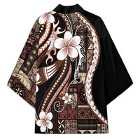 Samoa Siapo Tribal Pattern Kimono Brown Polynesian Plumeria Tapa Motif