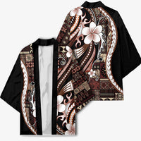 Samoa Siapo Tribal Pattern Kimono Brown Polynesian Plumeria Tapa Motif