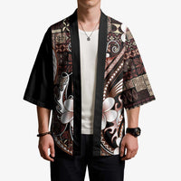 Samoa Siapo Tribal Pattern Kimono Brown Polynesian Plumeria Tapa Motif