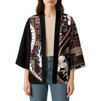 Samoa Siapo Tribal Pattern Kimono Brown Polynesian Plumeria Tapa Motif