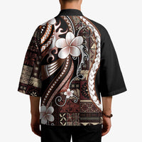 Samoa Siapo Tribal Pattern Kimono Brown Polynesian Plumeria Tapa Motif