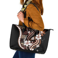 Samoa Siapo Tribal Pattern Leather Tote Bag Brown Polynesian Plumeria Tapa Motif LT9 Brown - Polynesian Pride
