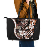 Samoa Siapo Tribal Pattern Leather Tote Bag Brown Polynesian Plumeria Tapa Motif LT9 - Polynesian Pride