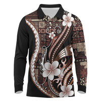 Samoa Siapo Tribal Pattern Long Sleeve Polo Shirt Brown Polynesian Plumeria Tapa Motif LT9 Brown - Polynesian Pride