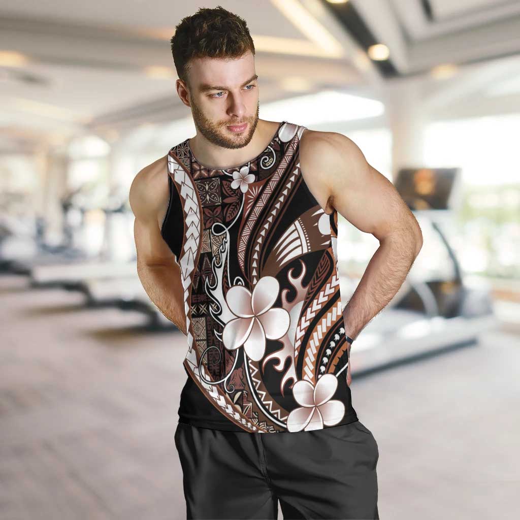 Samoa Siapo Tribal Pattern Men Tank Top Brown Polynesian Plumeria Tapa Motif LT9 Brown - Polynesian Pride