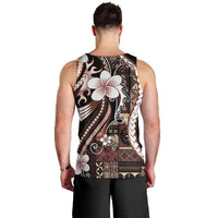 Samoa Siapo Tribal Pattern Men Tank Top Brown Polynesian Plumeria Tapa Motif