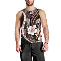 Samoa Siapo Tribal Pattern Men Tank Top Brown Polynesian Plumeria Tapa Motif