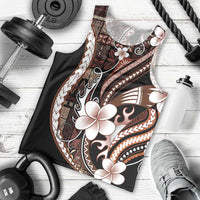 Samoa Siapo Tribal Pattern Men Tank Top Brown Polynesian Plumeria Tapa Motif