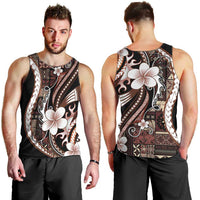 Samoa Siapo Tribal Pattern Men Tank Top Brown Polynesian Plumeria Tapa Motif