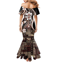 Samoa Siapo Tribal Pattern Mermaid Dress Brown Polynesian Plumeria Tapa Motif
