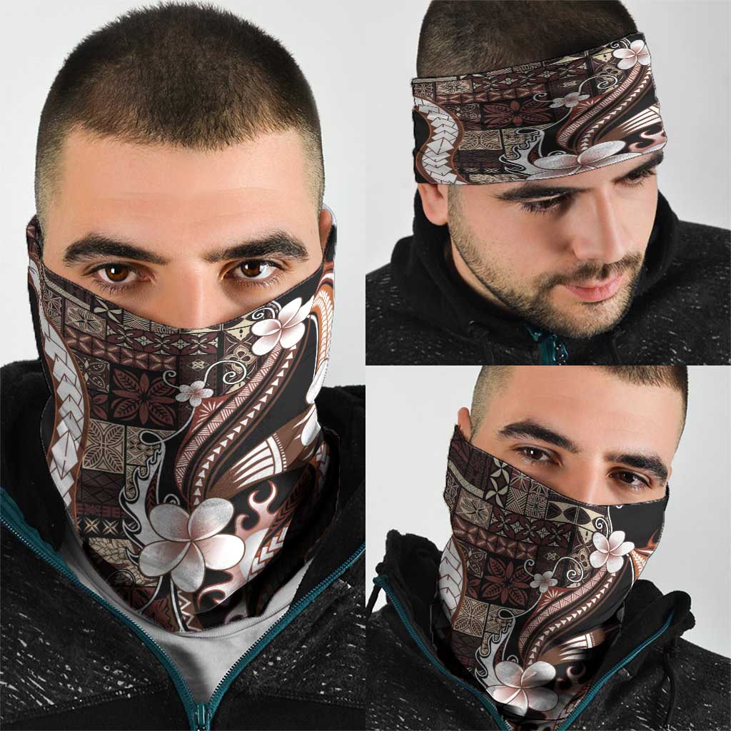 Samoa Siapo Tribal Pattern Neck Gaiter Brown Polynesian Plumeria Tapa Motif LT9 - Polynesian Pride