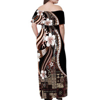 Samoa Siapo Tribal Pattern Off Shoulder Maxi Dress Brown Polynesian Plumeria Tapa Motif LT9 - Polynesian Pride