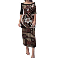Samoa Siapo Tribal Pattern Puletasi Brown Polynesian Plumeria Tapa Motif LT9 Long Dress Brown - Polynesian Pride