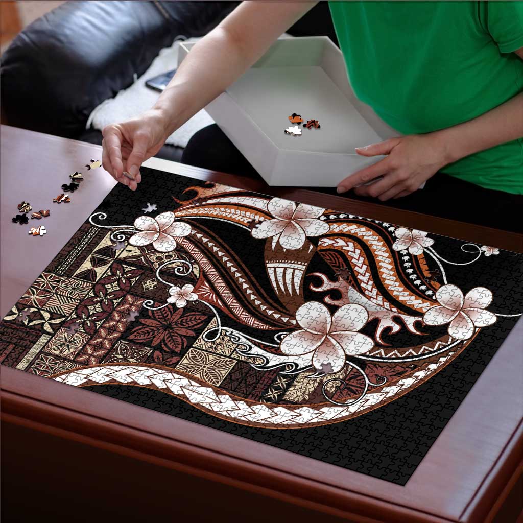 Samoa Siapo Tribal Pattern Puzzle Brown Polynesian Plumeria Tapa Motif LT9 - Polynesian Pride