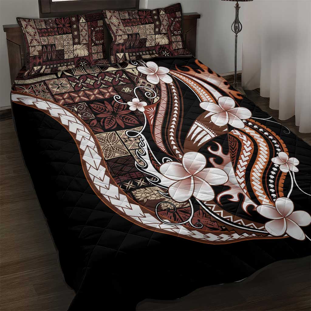 Samoa Siapo Tribal Pattern Quilt Bed Set Brown Polynesian Plumeria Tapa Motif LT9 Brown - Polynesian Pride