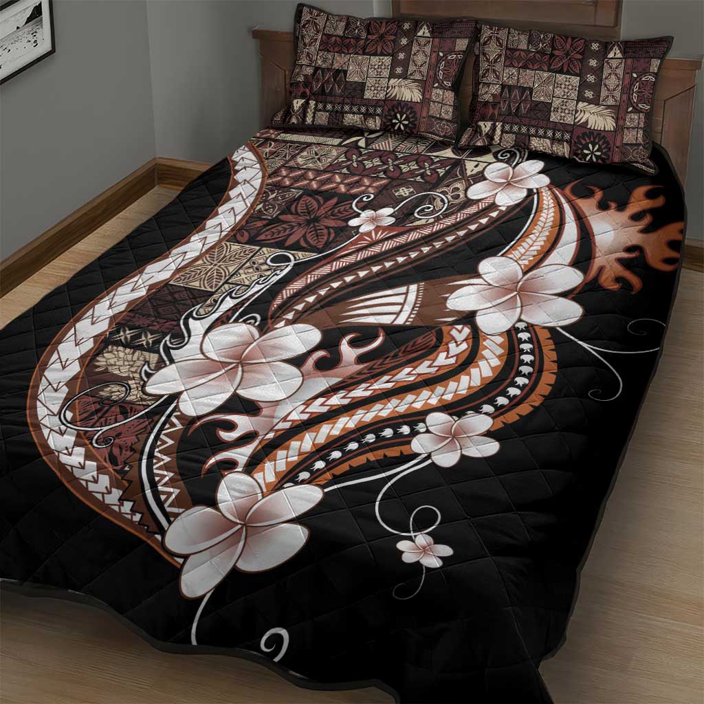 Samoa Siapo Tribal Pattern Quilt Bed Set Brown Polynesian Plumeria Tapa Motif LT9 - Polynesian Pride