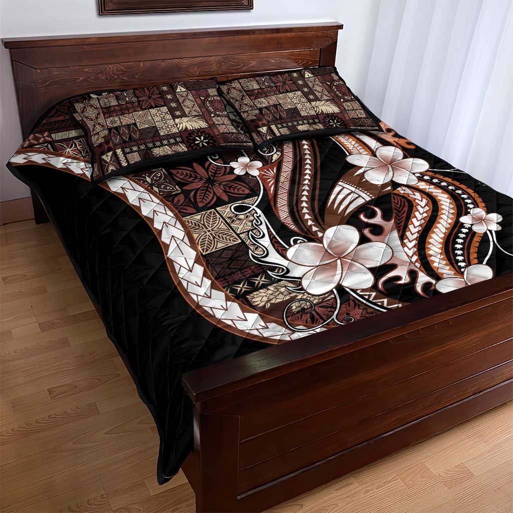 Samoa Siapo Tribal Pattern Quilt Bed Set Brown Polynesian Plumeria Tapa Motif LT9 - Polynesian Pride