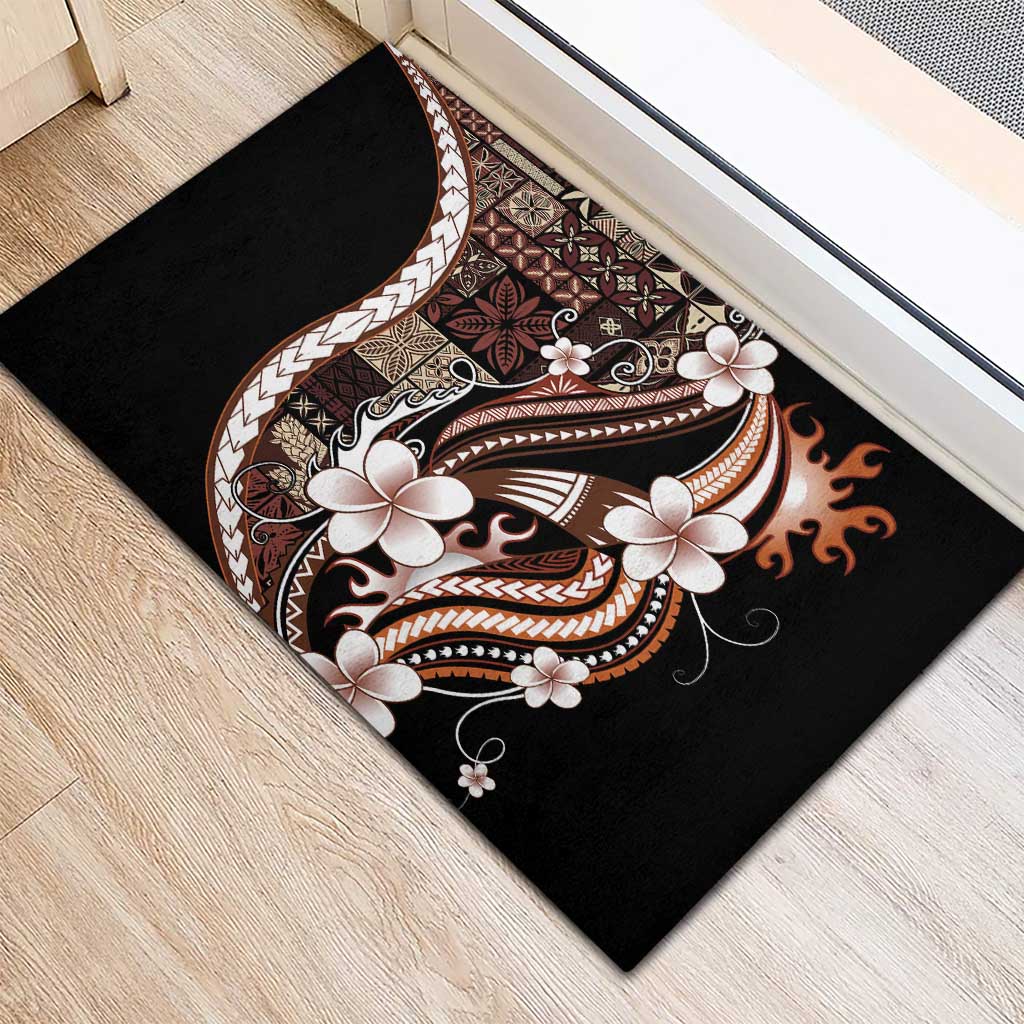 Samoa Siapo Tribal Pattern Rubber Doormat Brown Polynesian Plumeria Tapa Motif LT9 - Polynesian Pride