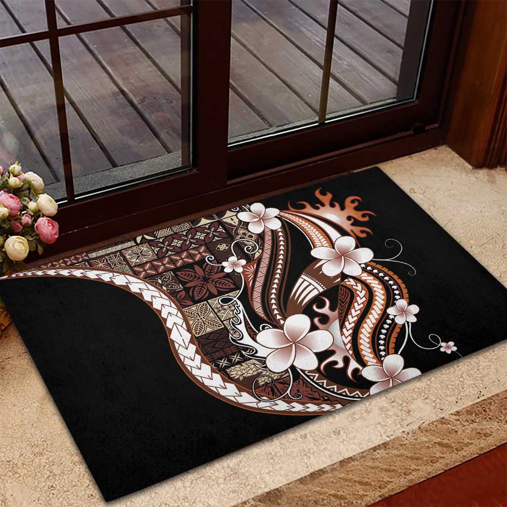 Samoa Siapo Tribal Pattern Rubber Doormat Brown Polynesian Plumeria Tapa Motif LT9 - Polynesian Pride