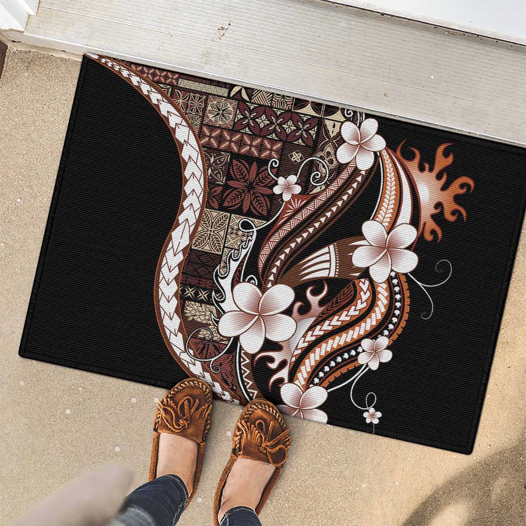 Samoa Siapo Tribal Pattern Rubber Doormat Brown Polynesian Plumeria Tapa Motif LT9 - Polynesian Pride