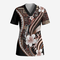 Samoa Siapo Tribal Pattern Scrub Top Brown Polynesian Plumeria Tapa Motif LT9 Adult Brown - Polynesian Pride