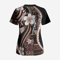 Samoa Siapo Tribal Pattern Scrub Top Brown Polynesian Plumeria Tapa Motif LT9 - Polynesian Pride