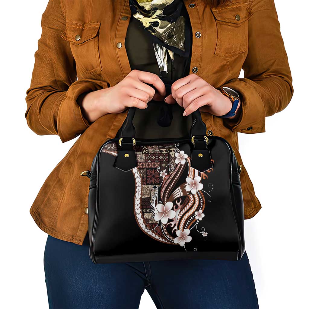 Samoa Siapo Tribal Pattern Shoulder Handbag Brown Polynesian Plumeria Tapa Motif LT9 - Polynesian Pride