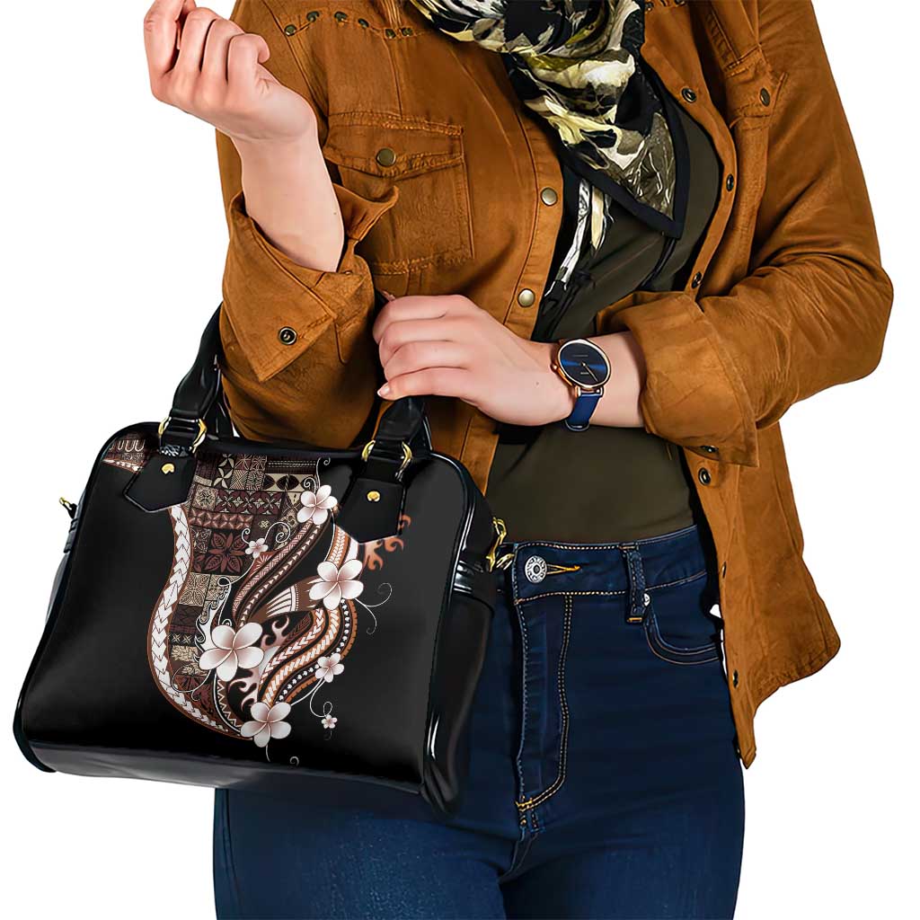 Samoa Siapo Tribal Pattern Shoulder Handbag Brown Polynesian Plumeria Tapa Motif LT9 - Polynesian Pride