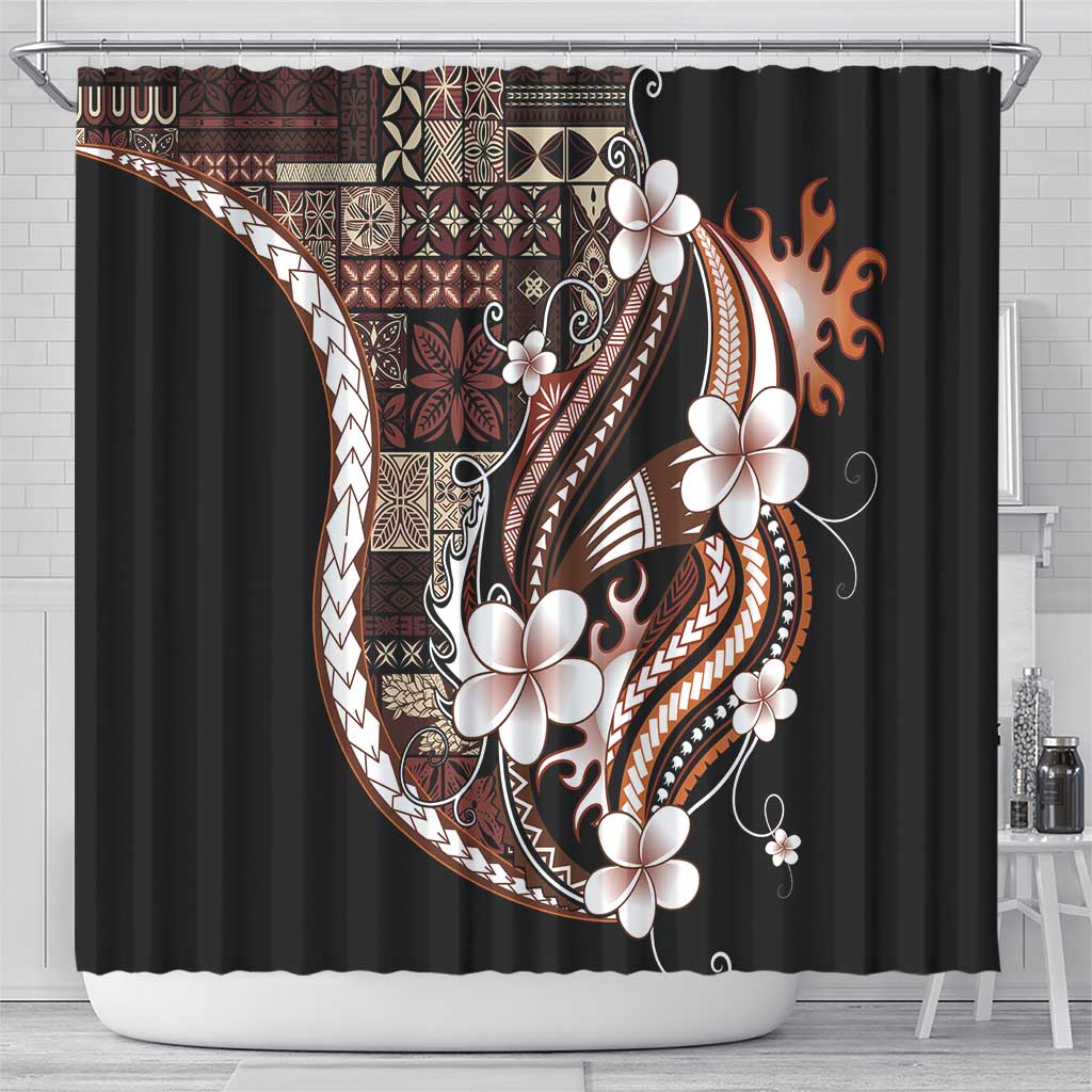 Samoa Siapo Tribal Pattern Shower Curtain Brown Polynesian Plumeria Tapa Motif LT9 - Polynesian Pride