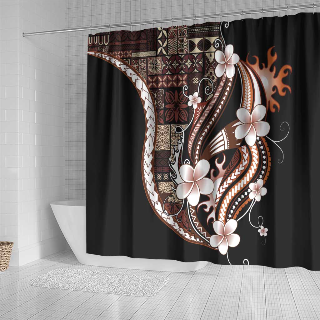 Samoa Siapo Tribal Pattern Shower Curtain Brown Polynesian Plumeria Tapa Motif LT9 - Polynesian Pride