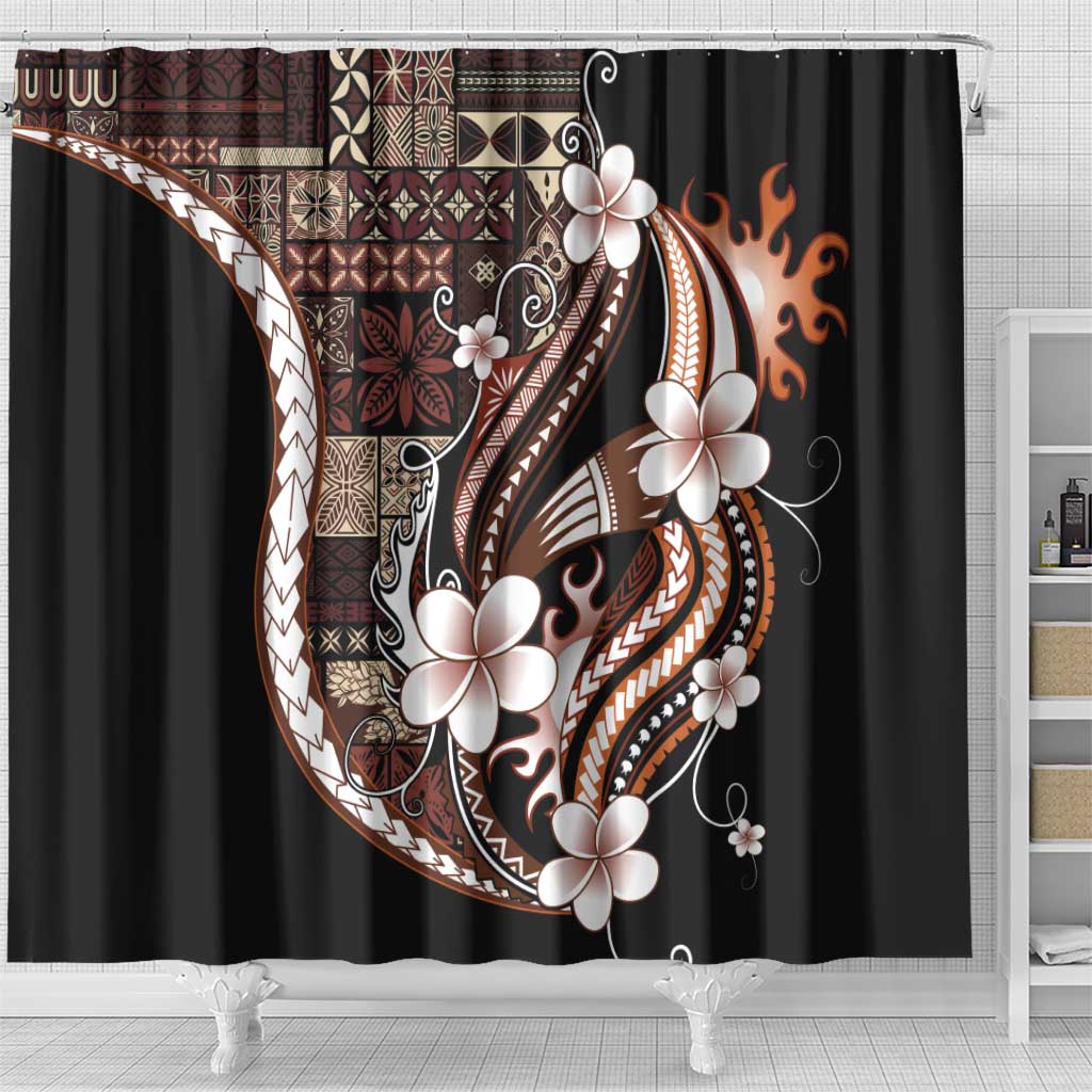 Samoa Siapo Tribal Pattern Shower Curtain Brown Polynesian Plumeria Tapa Motif LT9 - Polynesian Pride