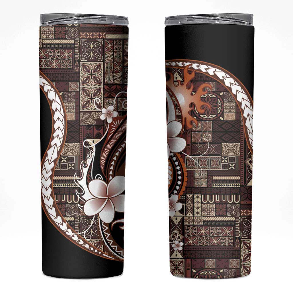 Samoa Siapo Tribal Pattern Skinny Tumbler Brown Polynesian Plumeria Tapa Motif LT9 Brown - Polynesian Pride
