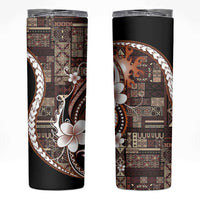 Samoa Siapo Tribal Pattern Skinny Tumbler Brown Polynesian Plumeria Tapa Motif LT9 Brown - Polynesian Pride