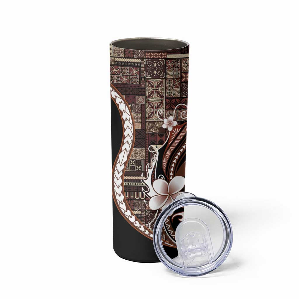 Samoa Siapo Tribal Pattern Skinny Tumbler Brown Polynesian Plumeria Tapa Motif LT9 - Polynesian Pride