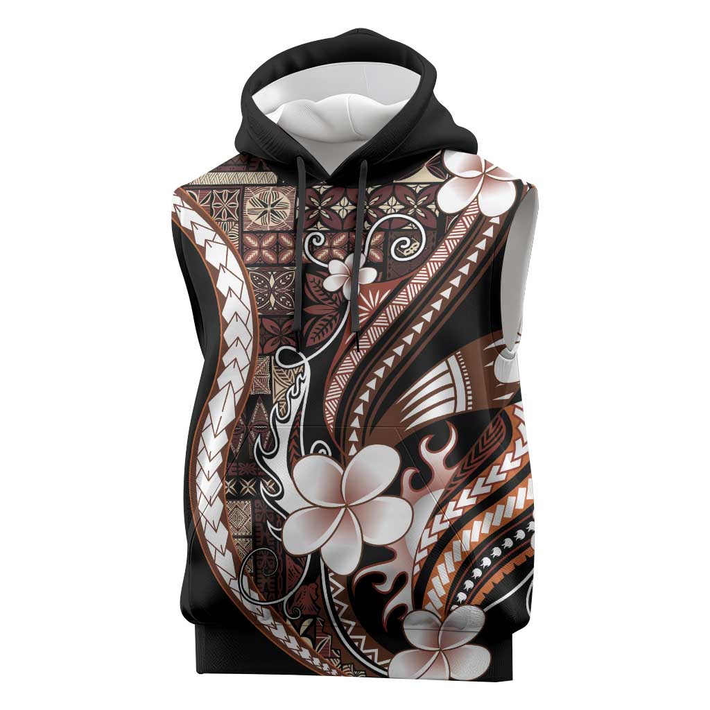 Samoa Siapo Tribal Pattern Sleeveless Hoodie Brown Polynesian Plumeria Tapa Motif LT9 Brown - Polynesian Pride