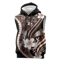 Samoa Siapo Tribal Pattern Sleeveless Hoodie Brown Polynesian Plumeria Tapa Motif LT9 Brown - Polynesian Pride