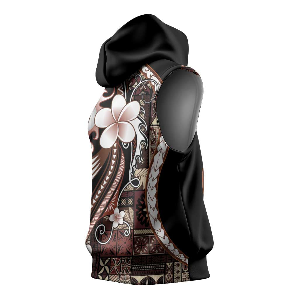 Samoa Siapo Tribal Pattern Sleeveless Hoodie Brown Polynesian Plumeria Tapa Motif LT9 - Polynesian Pride