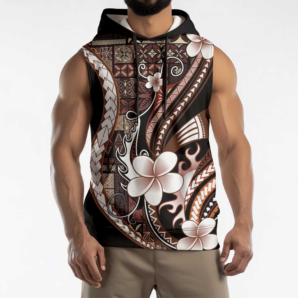 Samoa Siapo Tribal Pattern Sleeveless Hoodie Brown Polynesian Plumeria Tapa Motif LT9 - Polynesian Pride
