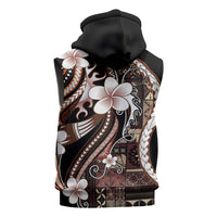 Samoa Siapo Tribal Pattern Sleeveless Zip Hoodie Brown Polynesian Plumeria Tapa Motif LT9 - Polynesian Pride