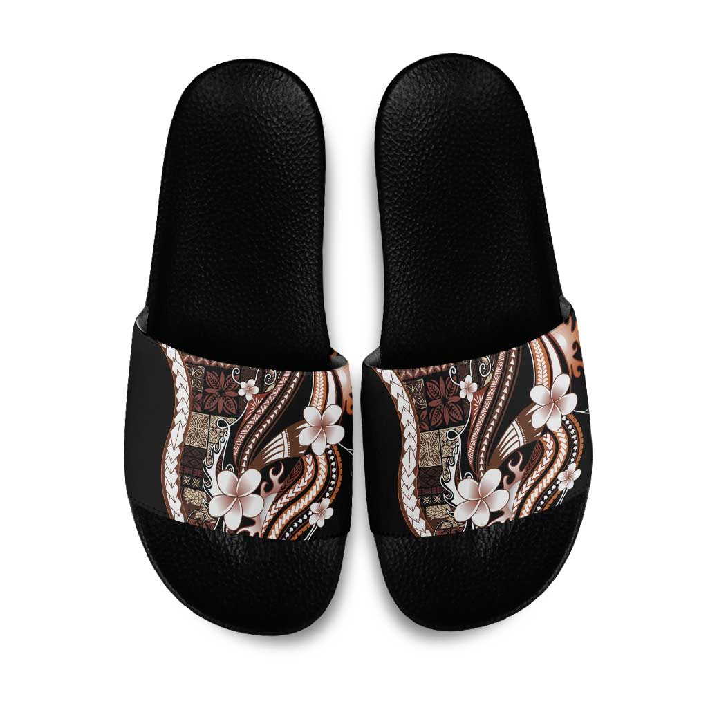Samoa Siapo Tribal Pattern Slide Sandals Brown Polynesian Plumeria Tapa Motif LT9 Brown - Polynesian Pride