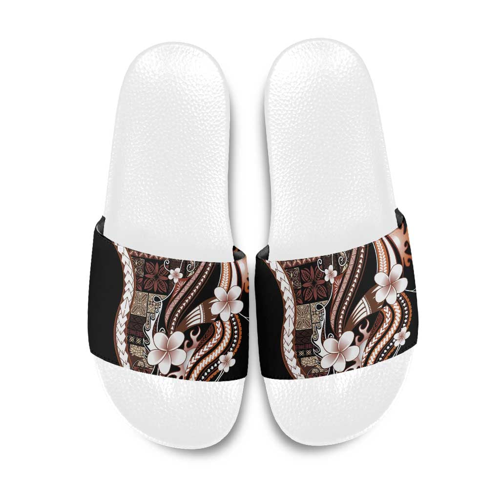 Samoa Siapo Tribal Pattern Slide Sandals Brown Polynesian Plumeria Tapa Motif LT9 Brown - Polynesian Pride