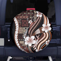 Samoa Siapo Tribal Pattern Spare Tire Cover Brown Polynesian Plumeria Tapa Motif LT9 No hole Brown - Polynesian Pride