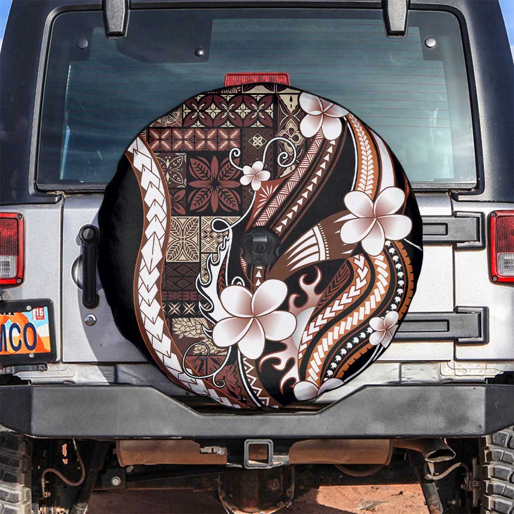 Samoa Siapo Tribal Pattern Spare Tire Cover Brown Polynesian Plumeria Tapa Motif LT9 Brown - Polynesian Pride