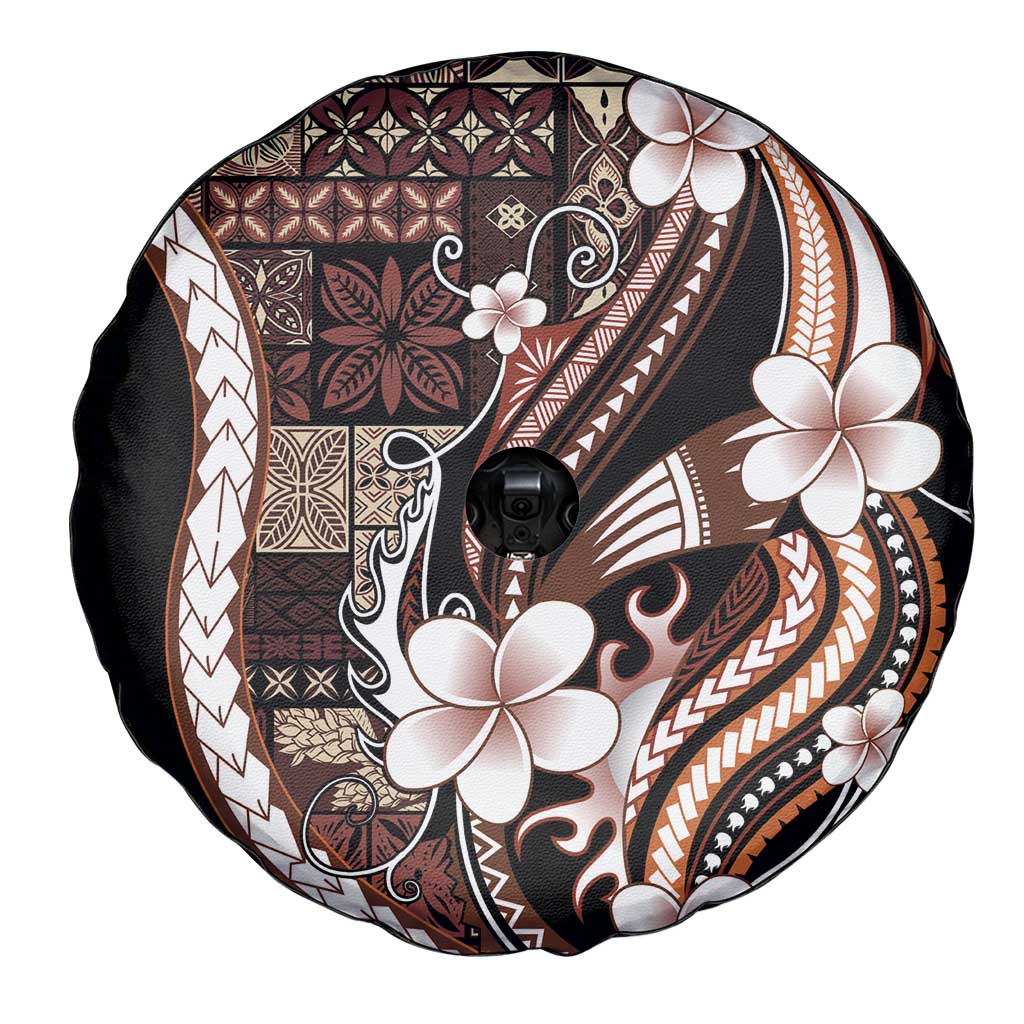 Samoa Siapo Tribal Pattern Spare Tire Cover Brown Polynesian Plumeria Tapa Motif LT9 - Polynesian Pride