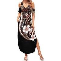 Samoa Siapo Tribal Pattern Summer Maxi Dress Brown Polynesian Plumeria Tapa Motif LT9 Women Brown - Polynesian Pride