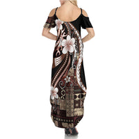 Samoa Siapo Tribal Pattern Summer Maxi Dress Brown Polynesian Plumeria Tapa Motif LT9 - Polynesian Pride